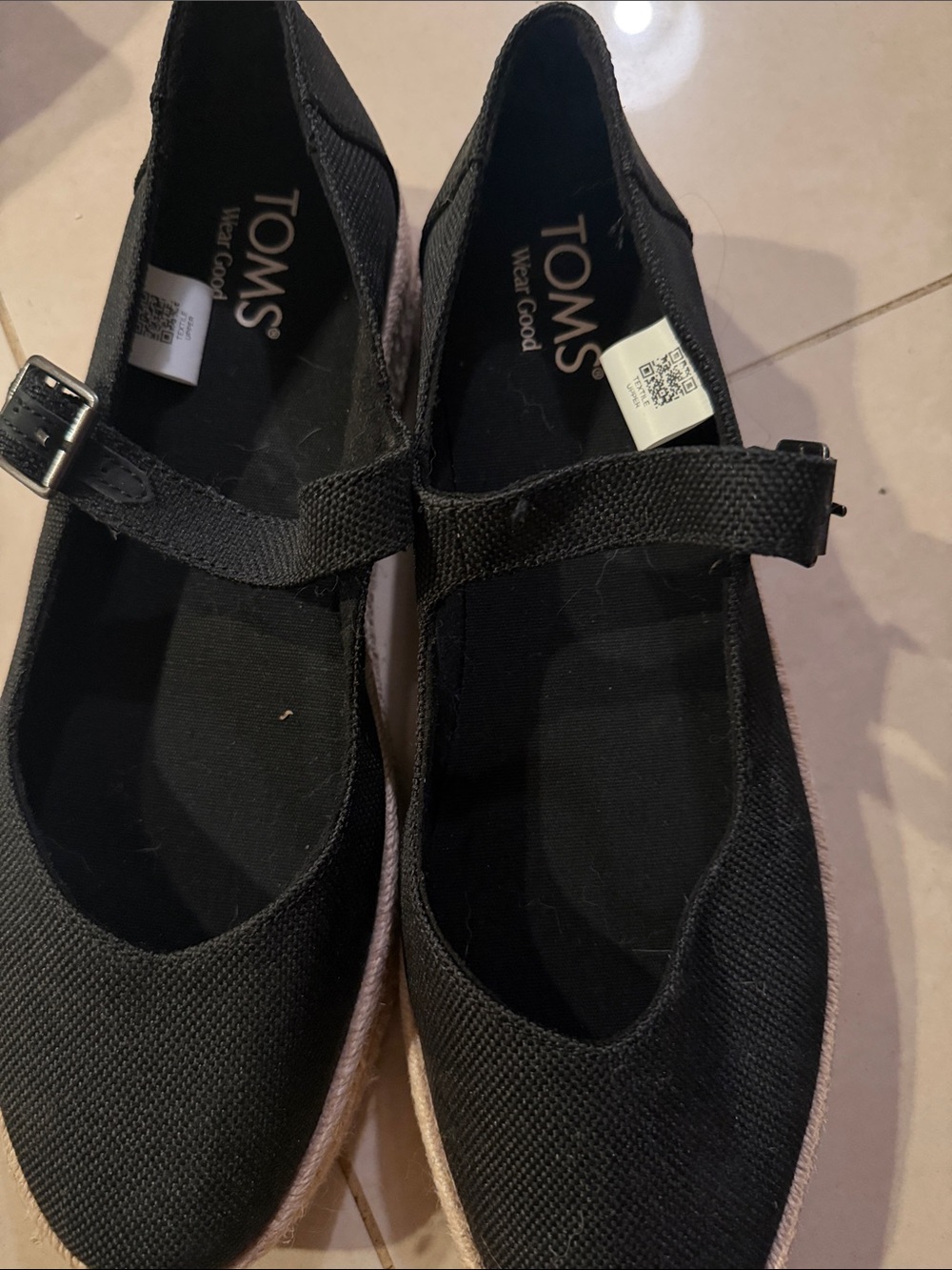 TOMS Black Mary Jane Canvas Flats with Strap - never worn.